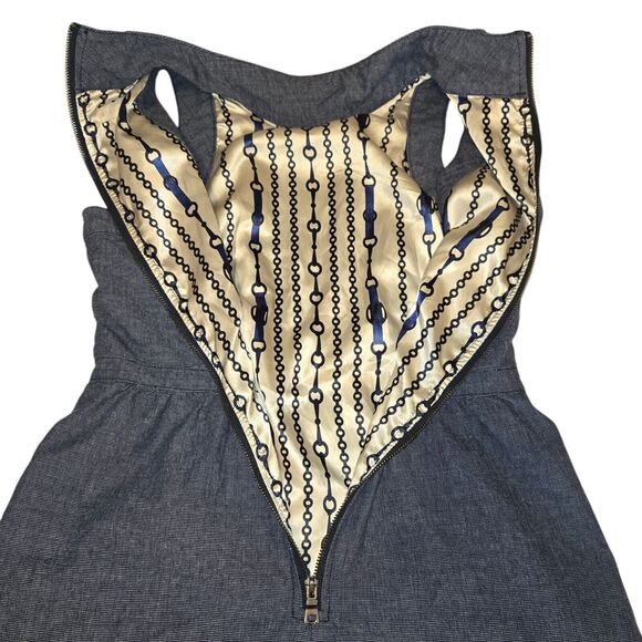 Tulle Brand Womens Small Dress Denim Mini Pockets Belt Pattern Lining Classy - Picture 7 of 16